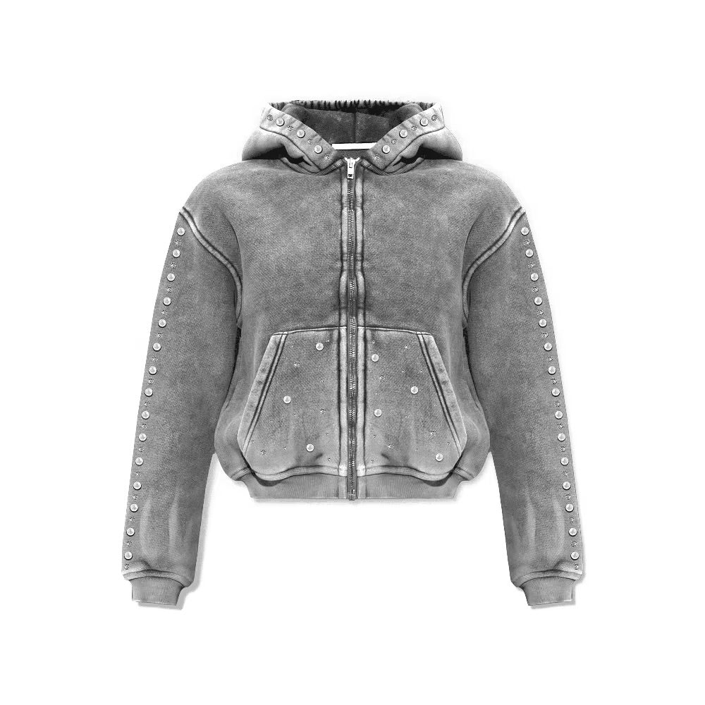 Velvet Stud Full-Zip Hoodie